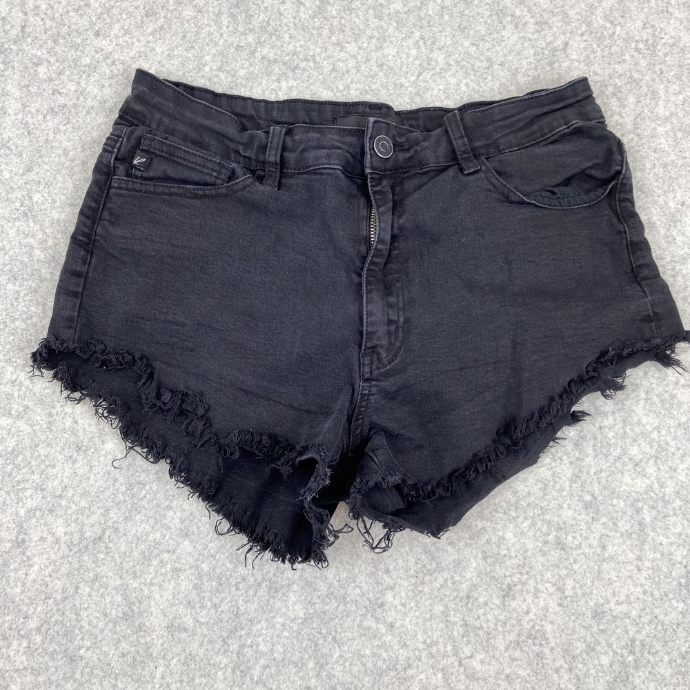 KanCan Shorts Juniors 11 Black Denim Cutoff Frayed Raw Hem Stretch KC6033BK